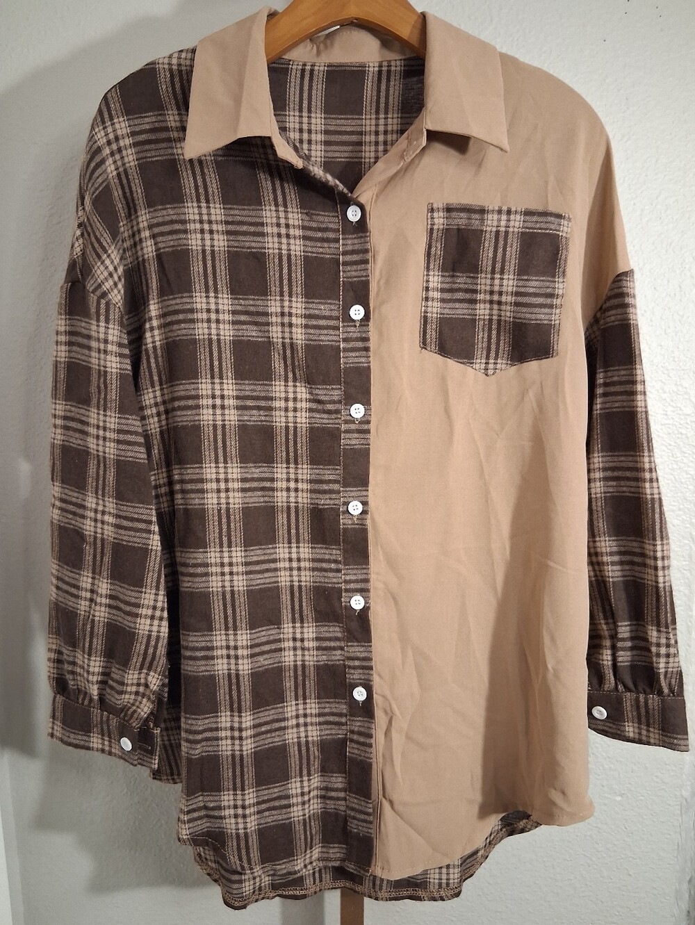 Shein Brown And Tan Colorblock Blouse Small